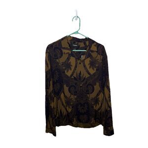 The Kooples Black And Gold Patterned Button-Up Long Sleeve Shirt SZ Medium NWT